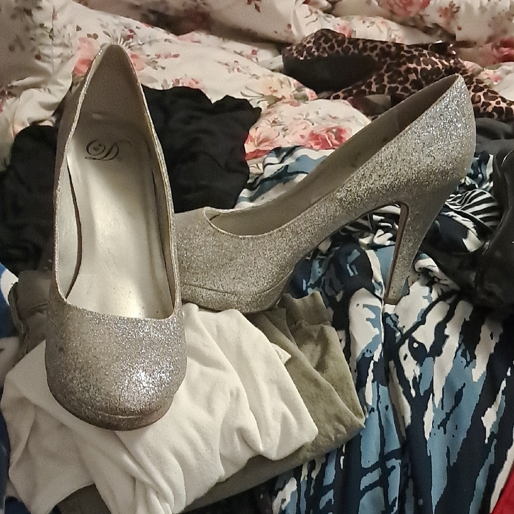 Silver Glitter High Heels